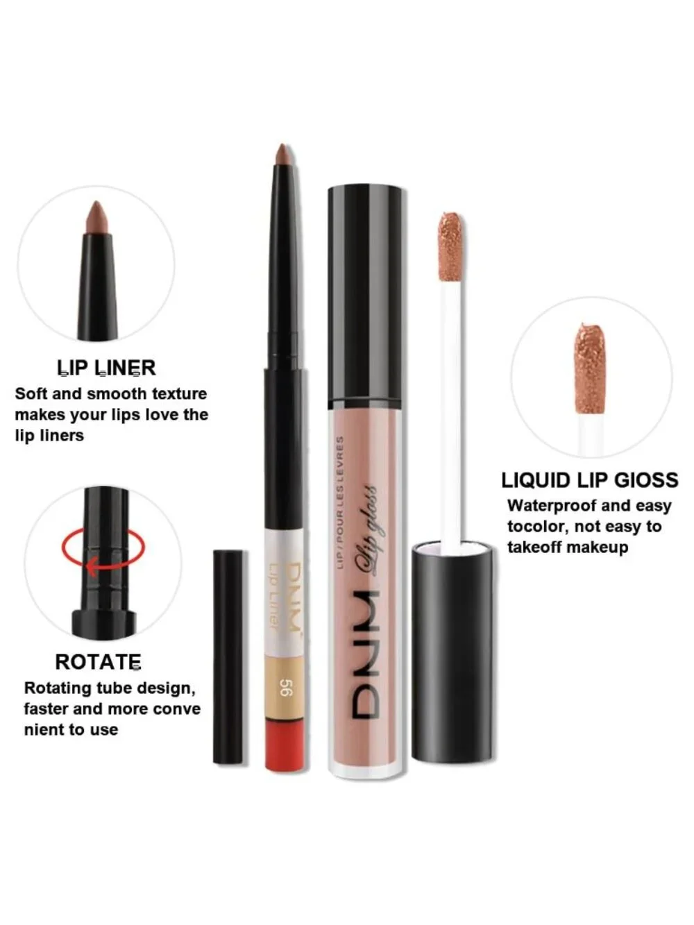 DNM 56# Nude Pink 2Pcs 24H Long-Lasting Matte Liquid Lipstick and Lip Liner Set